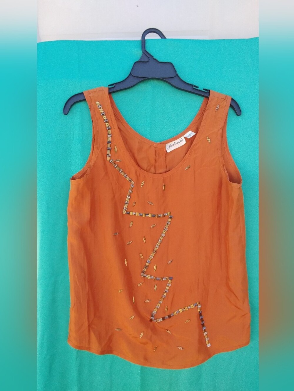 Adam Douglass Silk Tank Top Beaded Vintage Rust Orange Buttons 80s Shirt Medium